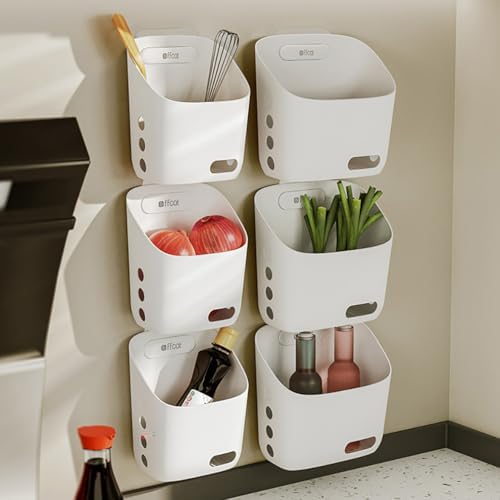 LeleCAT Plastic Hanging Basket Kitchen Storage organizer, Basket with Detachable hook, Hang it behind a door or on a railing, Over the Cabinet Door (Light Gray, Large) 2pack - Image 3