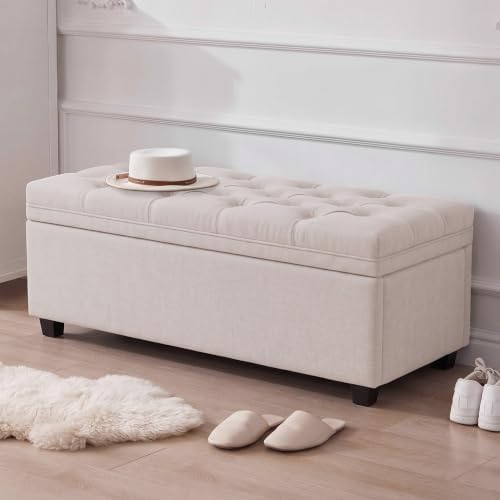 Mangodan 43 Inch Storage Ottoman, Tufted Ottoman with Storage - Image 7