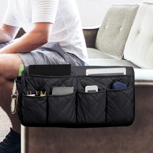 Sofa Armrest Organizer Non-Slip Arm Chair Bedside Caddy Storage Organizer for Recliner Couch with 14 Pockets for Cell Phone TV Remote Control Magazines (Black) - Image 6