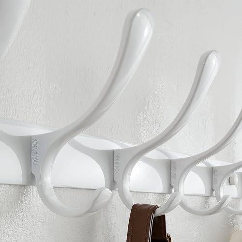 SKOLOO Heavy Duty Wall Mounted Coat Rack - 6 Hooks, Stainless Steel, Pack of 2, Sturdy Coat Hooks for Hanging Clothes, Jacket, Hat, White - Image 4