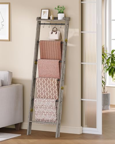 Hzuaneri Blanket Ladder Shelf, Farmhouse Ladder Holder, Blanket Organizer - Image 3