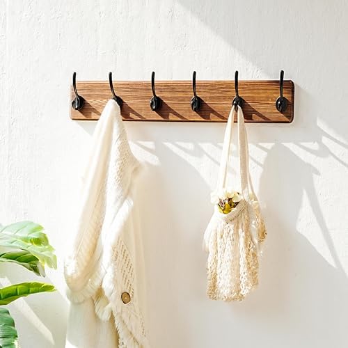 Dseap Wall Mounted Coat Rack: 24" Long, Patented, Heavy-Duty, 6-Double-Hooks Wooden Hanger Rail for Winter Coats, Hat, Jacket, Clothing - Natural & Black, Pack of 2 - Image 7