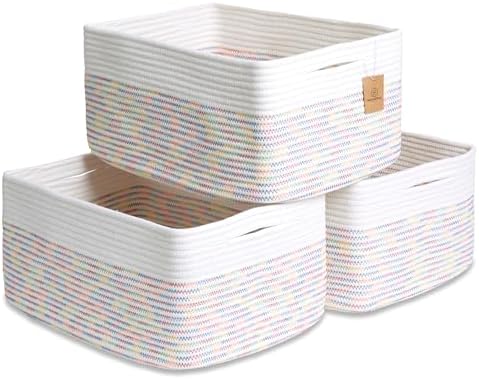 NaturalCozy Storage Baskets 16.8”x13”x7.6” Cotton Rope Woven Baskets for Organizing 3-Pack | Toy Storage Bins | Basket for Shelves, Laundry, Blanket, Clothes, Closet, Kitchen, Bathroom, Gifts by NaturalCozy
