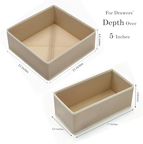 Drawer Organizer Set 6 Pack - Foldable 11" Fabric Storage Bins with Zipper Bottom for Underwear Socks Bras Baby Clothes - Closet Dresser Dividers for Bedroom Nursery, Khaki - Image 7