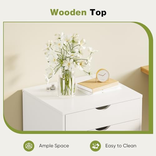 Sweetcrispy 7 Drawer Rolling Storage Cabinet, Wood Under Desk Mobile Dresser with Wheels, Small Organizer Chest for Home Office, Bedroom, Living Room, Compact Vertical Storage Furniture Unit, White - Image 6