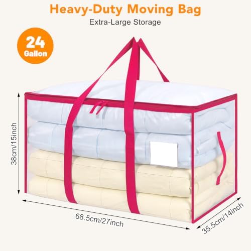 8 Pack 93L Extra Large Heavy Duty Clear Moving Bags 200LBS, Pink Edges - Image 2