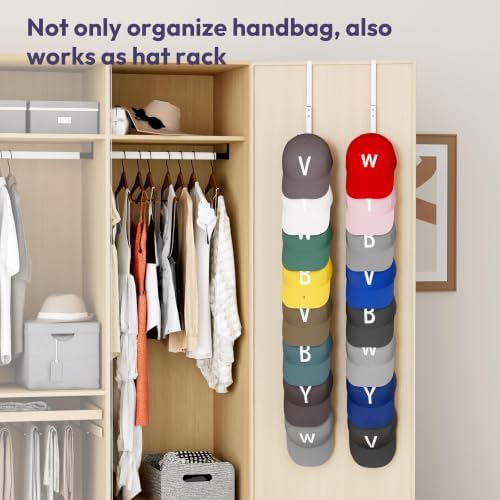 SWTYMIKI Over the Door Purse Organizer - 2 Packs Wall Mounted Purse Rack with 8 Hooks Design, Hanging Handbag Organizer Storage Holds up to 16 Bags, Bag Rack for Closet, Door (White) - Image 6