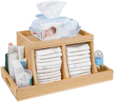 Diaper Caddy Organizer, Changing Table Organizer, Wooden Diaper Organizer for Nursery, Baby Diaper Storage Organizer with Removable Dividers (Brown, Rectangular Size) by EnjoyYourLife