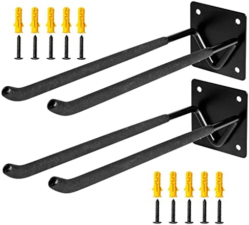 Garage Hook Hangers 2 Pcs, Shovel Holder Wall Mount, Rake Racks, Upgraded Ladder Hanger, Heavy Duty Folding Chair Rack, Garden Tool Hooks for Hanging Yard Tools, Ladders, Bikes and More by Gocenyi