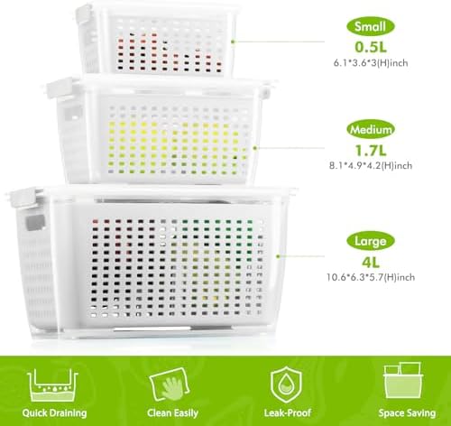 LUXEAR Produce containers for fridge,3 Set Fruit Containers with Removable Colander, BPA-Free Produce Saver Containers with Lids Dishwasher&Microwave Safe Keep Fruits, Vegetables, Berry, Fresh Longer - Image 2