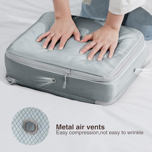 DIMJ Space Saver Compression Storage Bags - 6 Pack Large Expandable Travel Packing Cubes Foldable Compression Organisers with Clear Window for Moving, Dorm, Down Jackets, Summer Duvet, Bedding (Grey) - Image 3
