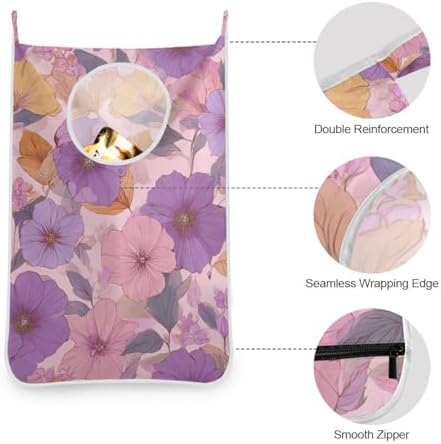 Hanging Laundry Hamper Bag Over the Door Laundry Hamper Wall Hamper Large Dirty Clothes Hamper with Stainless Steel Hooks 29.5X20inch 1PCs Purple Floral Spring - Image 4