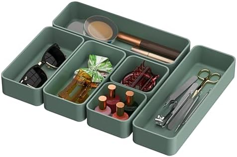 CHANCETSUI 6 PCS Stackable Drawer Organizers Set, Versatile Desk and Vanity Drawer Organizer Trays, Storage Bins for Makeup, Bathroom, Bedroom, Kitchen and Office, Green by CHANCETSUI