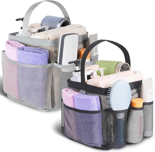EUDELE 2 Pack Mesh Shower Caddy Portable for College Dorm Room Essentials, Shower Caddy Dorm with 9-Pocket Large Capacity,Shower Bag for Beach,Swimming,Gym All Black+All Grey by EUDELE