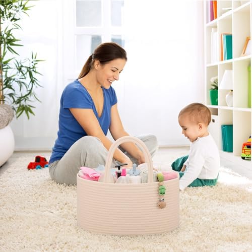 COMSE Baby Diaper Caddy Organizer with Handles, Cotton Rope, Beige - Image 3
