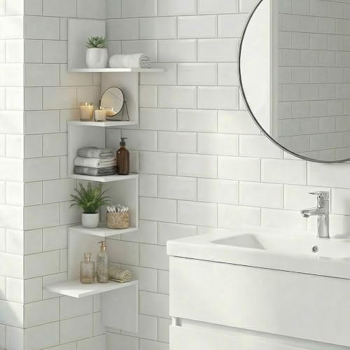 Furinno Rossi 5-Tier Corner Floating Shelves for Wall, White - Image 2