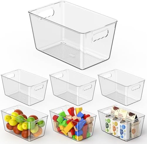 Clear Fridge Organizer Bins with Handles, 6 Pack Medium 10×6×5 Inch by KJIXYUNG