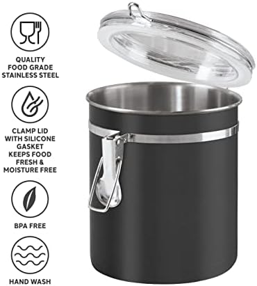 Oggi Stainless Steel Kitchen Canister 36 fl oz, Black - Airtight Clamp Lid, Clear See-Thru Top - Ideal for Kitchen Storage, Food Storage, Pantry Storage. Size 5" x 4.75". - Image 3