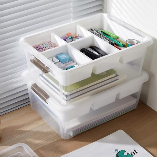 MACOPRO 17QT Clear Plastic Box Craft Storage Bin with Removable Tray & Lid - Image 4