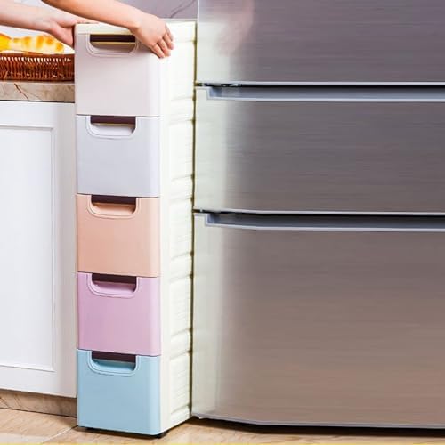 5 Drawers Slim Storage Cabinet,Rolling Narrow Cabinet with Drawer and Wheel,Multifunctional Floor Cabinet for Small Spaces Bathroom Kitchen Bedroom Living Room - Image 6