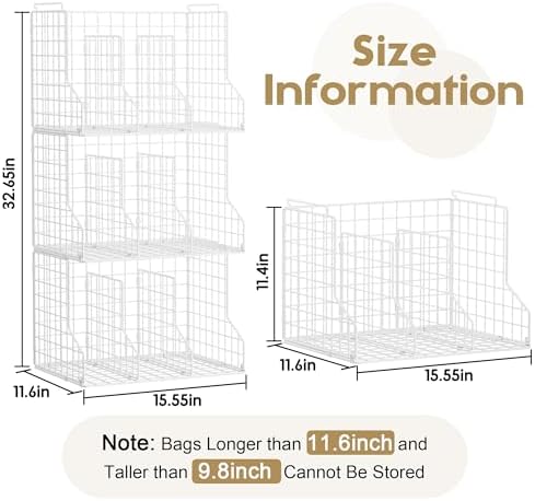 Sonyabecca Purse Storage Organizer for Closet : Adjustable 3-Pack Dividers Handbag Organizer - Stackable Wire Handbags Storage Baskets -Open Cabinets Wallets Tote Chain Bags Clutches -White - Image 2