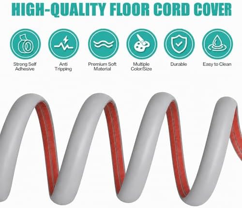 Floor Cord Cover Cavity 0.8"x0.37" Self Adhesive Cord Hider, 10FT Low Profile Cable Management, Extension Strip Protector for Wires, Prevent Cable Trips for Offices, Gyms, Exhibitions（Gray） - Image 3