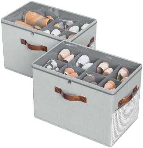 2 Pack Shoe Organizer for Closet, Foldable Shoe Storage with Adjustable by BuddingJoy-BuildaJoyfulLifeforYou