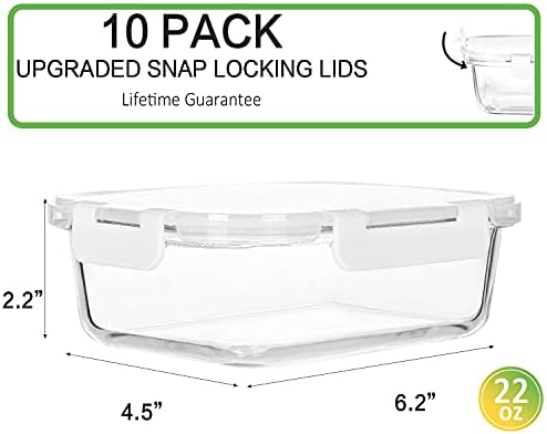 M MCIRCO 10 Pack,22 oz Glass Food Storage Containers with lids, White - Image 2