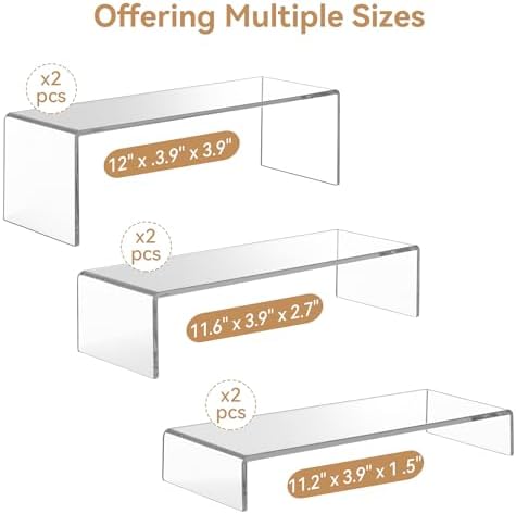 ANDGOO Large Acrylic Display Risers, 2 Sets(11.2”L-11.6”L-12”L) Clear Rectangular Showcase Collectibles Display Shelf, Retail Desktop Risers Display Stand for Organize and Decoration - Image 2