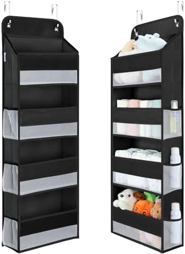 Yecaye 1 Pack Over the Door Organizer, 35.2lbs Load Toy Stuffed Animal Storage, Large Capacity Swing-proof Hanging Bathroom Organizers and Storage for Nursery Newborn Baby Essential Stuff Black by Yecaye
