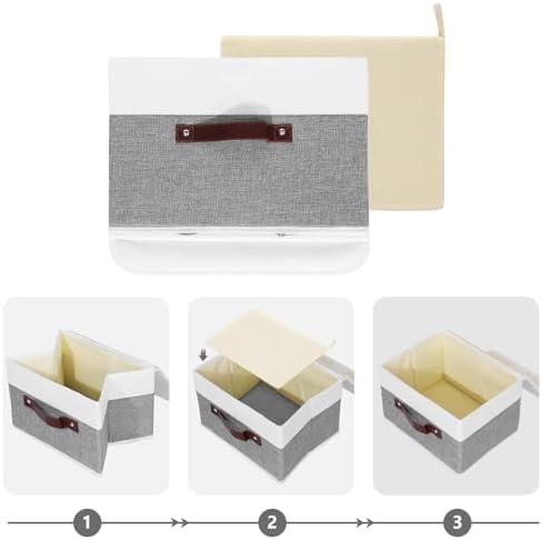 ANMINY Fabric Storage Box Bins with Lids, Gray White, 10"x8"x7" - Image 4