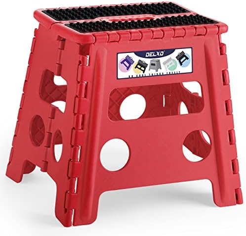 Delxo Folding Step Stool 13 Inch,300 Lbs Step Stool for Adults Red by Delxo