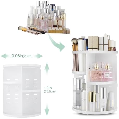 seinlife 360 Rotating Makeup Organizer,DIY Adjustable Spinning Holder,Foldable Cosmetic Storage Display box,Large Capacity Make up Caddy Shelf,Fits Countertop Vanity and Bathroom (WHITE) - Image 3