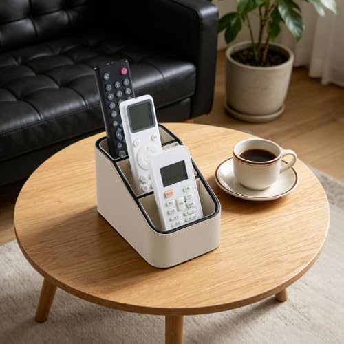 Remote Control Holder, Small Desk Organizer TV Remote Caddy, Beige - Image 6