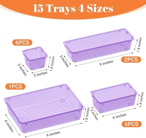 SpaceHacks 15 PCS Plastic Drawer Organizer Set, Drawer Storage Trays - Image 3