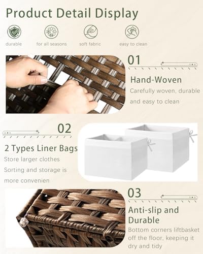 SETVSON Storage Basket with Lid Wicker Baskets for Storage, 160L Brown - Image 5