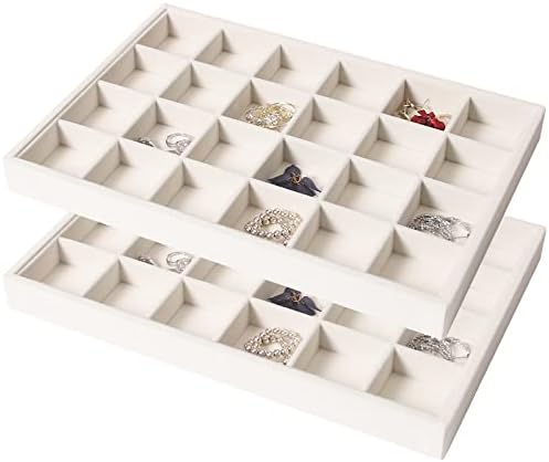 Coward 2PC Stackable 24 Gird Jewelry Organizer Tray Necklace Earring Box Storage Drawer Ring Bracelet Display Holder (beige(24grid+24grid)) by FocusOnJewelryDisplay15yrs