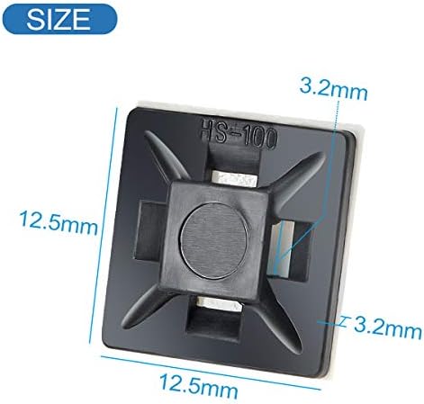 XHF 200 PCS 1/2" Black Self Adhesive Cable Zip Tie Mounts Wire Cable Clips Holders Management Anchors Organizer Holders Squares(HS-100) (Pack of 2) - Image 3