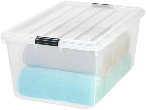 IRIS USA 68 Qt. Large Storage Bin with Buckle Down Lid, 2-Pack, Sturdy and Versatile Organizer Utility Tote Container Box for Seasonal Clothes Blankets Decoration Long Term Storage, Clear by IRISUSA