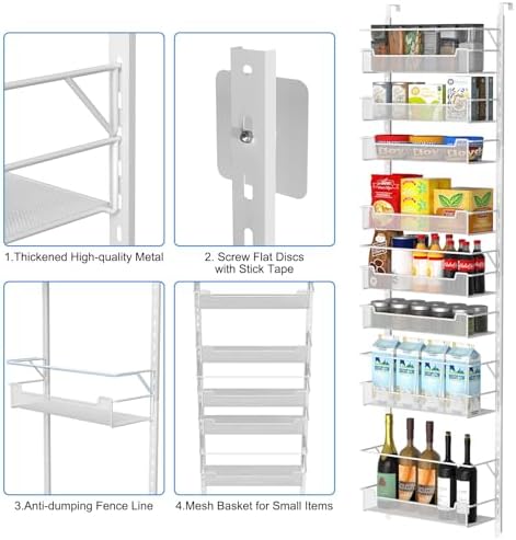 VyGrow Over the Door Pantry Organizer, 8-Tier Over the Door Organizer with Adjustable Basket, Pantry Door Organization for Pantry Kitchen Storage Room Spice Rack, White - Image 5