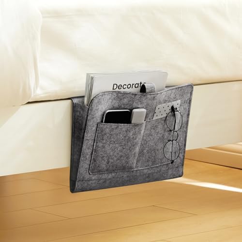 YOUDENOVA Bedside Caddy, Bedside Organizer for Dorm Room, Bunk Bed, Grey - Image 3