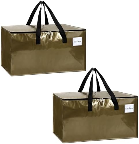 2-Pack Extra-Large Heavy-Duty Storage Totes with Reinforced Handles, Durable Zippers & Waterproof Material — Perfect for Space-Saving, Moving, Shipping and Travel (Smoked Gold) by Arzerlize