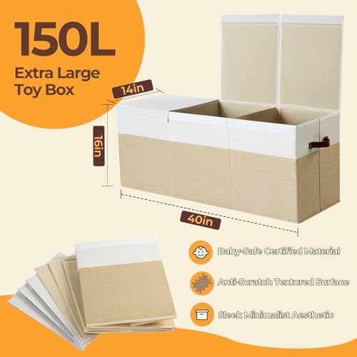 Extra Large Toy Box with Lid,Collapsible Toy Storage Chest,Beige - Image 2