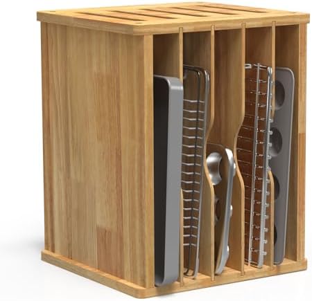 6 Tier Rubber Wooden Tray Dividers for Cabinets, Cookie Sheet Organizer by sandpaint