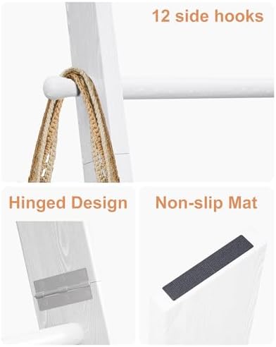 TEAKMAMA 6-Tier 5.4ft Blanket Ladder with Hanging Knobs White - Image 4