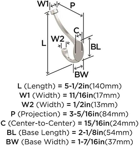 Amerock Adare Double Prong Satin Nickel Wall-Mounted Hook - Image 4