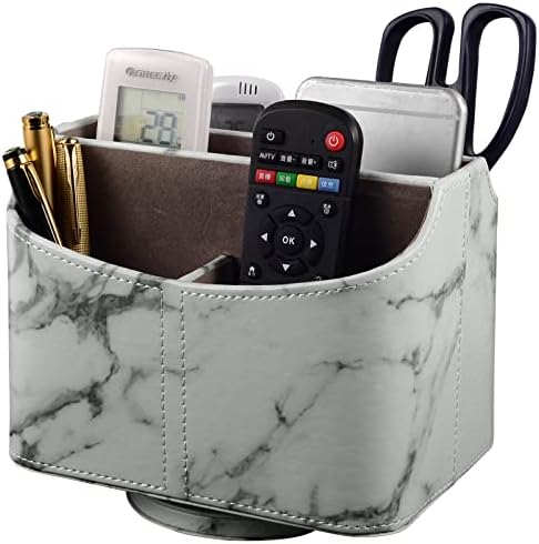 PU Leather Remote Control Holder 360 Degree Rotating Desk Organizer/Caddy Storage Box for Remote Controllers,TV Guide, Mail, Electronics,Pen,Stationery and Media Storage white - Image 2