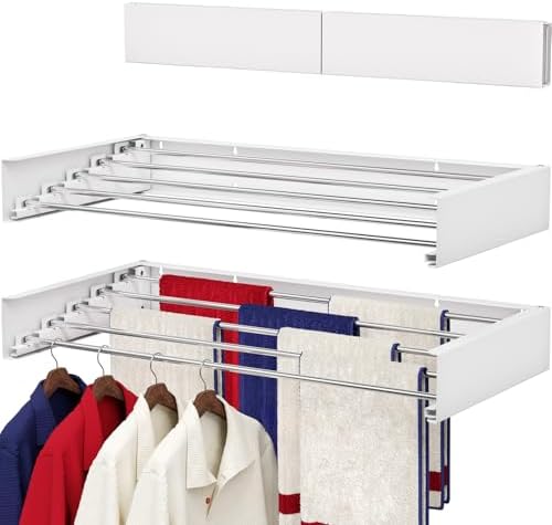 Wall Mounted Drying Rack 31.5", Foldable Laundry Drying Rack with Stainless Steel Rods, Retractable Laundry Space Saver for Indoor & Outdoor Use, Include Wall Template by DryingSolved