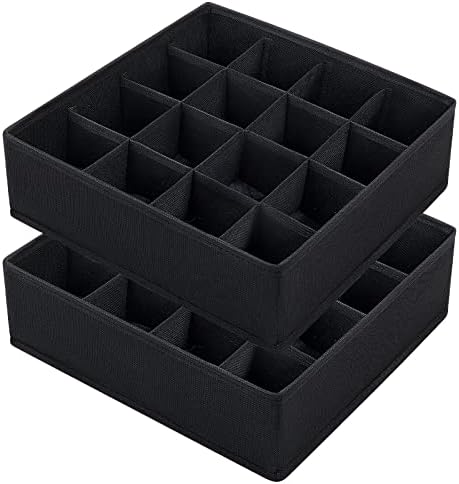 Joyoldelf Sock Drawer Organizer Divider, 16-cell Underwear Organizers and Storage Fabric Drawer Organizer for Socks, Lingerie, Handkerchiefs, Ties Black, 2 Packs by APPRECIATELIFERELAXYOURSOUL