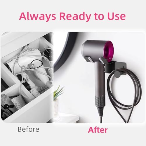 Hair Dryer Holder, Hair Dryer Holder Wall Mounted, Self Adhesive Blow Dryer Holder, Stainless Steel Hair Dryer Stand, Hairdryer Holder for Bathroom Black BANJEKT - Image 6